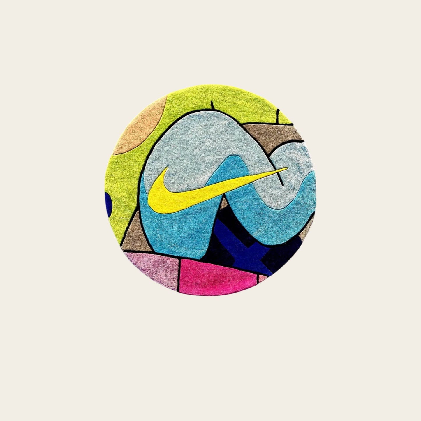Tufted rug featuring a pop art Nike sneaker design — tapis tufting représentant une basket Nike en style pop art abstrait