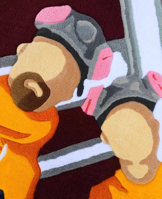 Close-up of textured wool and tufted lines on the Breaking Vision rug gros plan sur la laine texturée et les lignes tufting du tapis Breaking Vision